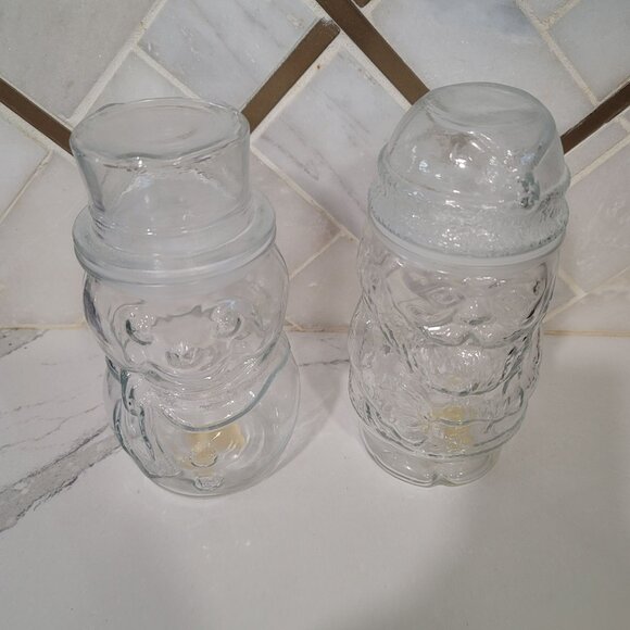 Vintage Libbey Santa Claus & Snowman Cookie Candy Glass Jar With Lids Holiday - Picture 13 of 14